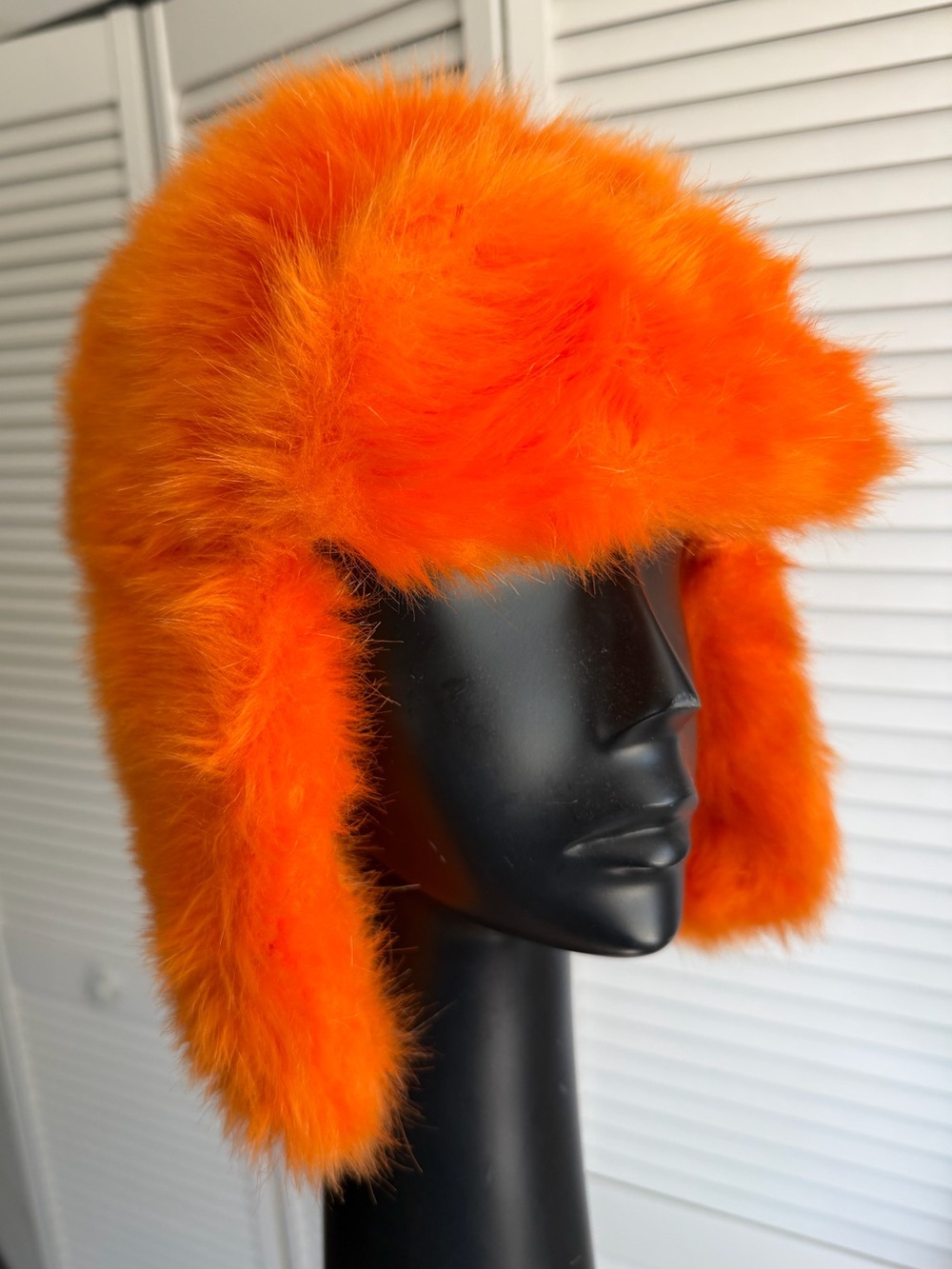 Y2K Fuzzy Orange Trapper Hat Neon Rave